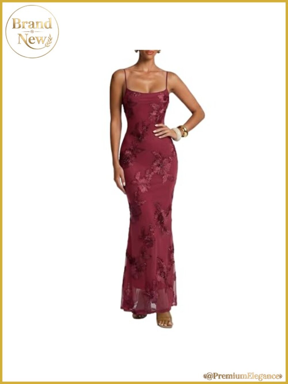 Women Bodycon Maxi Dress 3D Satin Floral Mesh Mermaid Formal Prom